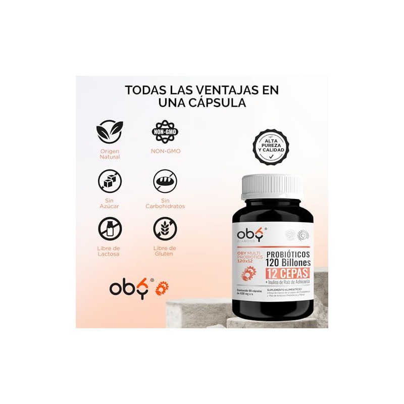 Probioticos 120 Billones de 12 Cepas + Prebioticos. OBY MULTI