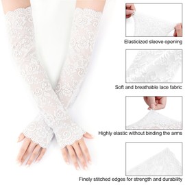 UV Protection White Lace Arm Sleeves For Women, Lace Sleeve Long Fingerless Lace Sleeves for Wedding Tea Party Pattern Engagement Dress