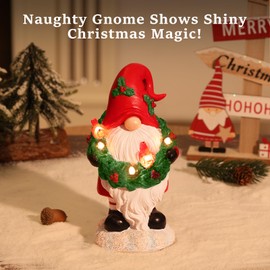 Lewondr Christmas Santa Claus Ornaments with Neck Wreath, Wreath Resin Christmas Figurine Tabletop Indoor Home Decor, Thoughtful Gift of The Holiday Christmas for Family and Friends, Red