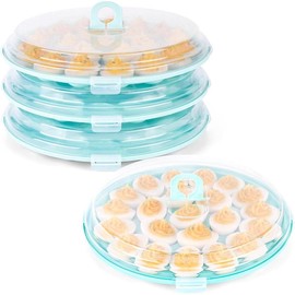 3PCS Deviled Egg Platter with Lid, 11.8in Blue Plastic Egg Keeper and Carrier with 22 Slots for Holidays Parties Home Kitchen - Color: White 3PCS