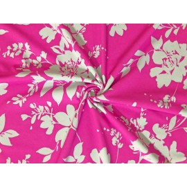 SLP Fabrics Techno Crepe Fabric-Hot Pink White Paired Flowers-TCRP07