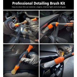 YeewayVeh 3pcs Car Detailing Brush Set, 1pc Boars Hair Detailing Brushes,1pc Ultra Soft Detail Brush for Air Vent Leather Seat, 1pc Scratch Free Car Detailing Brushes for Interior Exterior, Orange