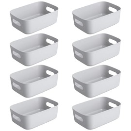 Bgfuni Set of 8 Small Plastic Storage Baskets, Office Home and Kitchen Tidy Organiser, White Plastic Studio Storage Baskets, Plastic Baskets for Storage Small, Shelf Baskets,20 x14 x7.5cm(Grey)