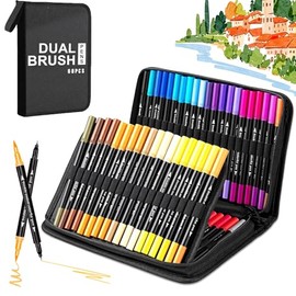 60 Colores Plumones Doble Punta Pencil,Plumones para Colorear No Tóxicos,Marcadores Base De Agua, adecuada para pintar, caligrafía y escritura. (60 colores)