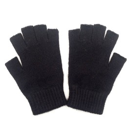 Mongolian Pure Wool Women Mens Half Fingers Mid Fingerless Gloves Mittens (Black)