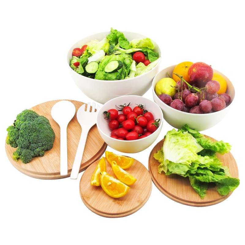 ECOWAY Salad Bowls Set of 3 with Lid & Serving