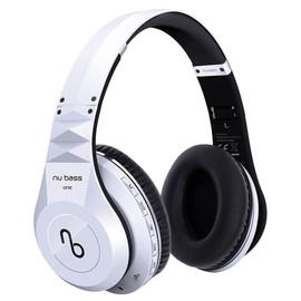 nu bass One Portable Gaming Wireless Bluetooth Foldable Headphones with Noise Cancelling and Built in Noise Cancelling Microphone for PC with Carry Case (Frost White)
