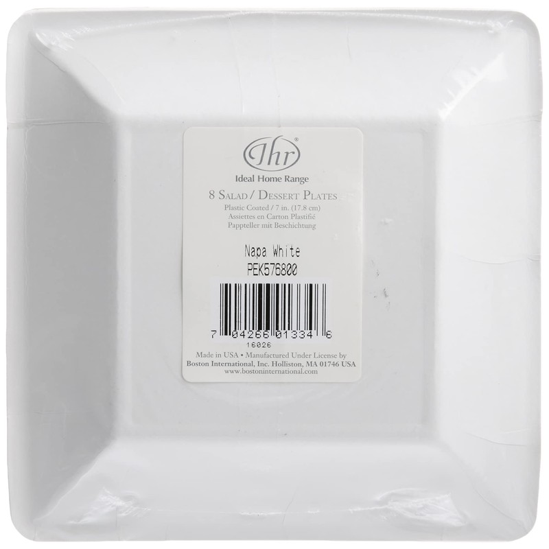 Boston International 8 Count Square Paper Dessert Plates, Napa White