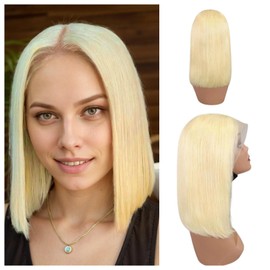 SOOFFSOR 613 Bob Wig Human Hair 12 Inch 300% Density 613 Bob Wig 13x4 HD Transparent Lace Blonde Bob Wig Human Hair Blonde Lace Front Wig for Women Short Glueless Wig