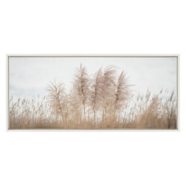 Kate and Laurel Sylvie Westport No 5 Framed Canvas Wall Art by Crystal Lynn Collins, 40x18 White, Grassy Coastal Beach Art for Wall