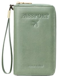 Lydemcia RFID Passport Wallet Holder with Wristlet, Large Travel Purse Credit Cards Organizer for Women Men, Minimalist (Green)