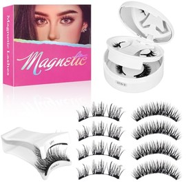 Pestañas Magnéticas Reutilizables 2 Pares, Kit con Aplicador, Sin Pegamento, Efecto Natural y Volumen, Fáciles de Colocar, Pestañas Postizas para Uso 