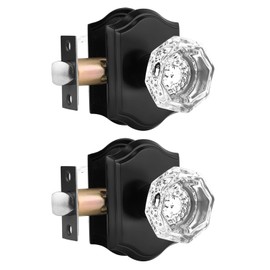 Gobrico 2 Pack Crystal Door Knobs Interior Glass Door Knob Lock with Black Rosette,Passage Function for Hallway Closet Pantry,Octagon Shape Diamond Knobsets