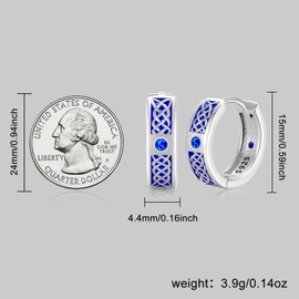 Odinstone Mens Earrings Celtic Hoop Earring with Iced Out Cz Blue Cubic Zirconia Hypoallergenic 925 Sterling Silver Stylish Hip Hop Cool Earring for Men Women