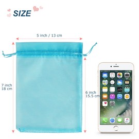 Sheer Organza Bags 5x7 Inch,100PCS Turquoise Wedding Favor Drawstring Bags Organza Jewelry Pouches Party Valentine Gift Mesh Candy Bag