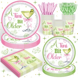 120PCS A Tini Bit Older Party Supplies Martini Tableware Weenies and Tinic Birthday Decorations Hot Pink & Green Dinnerware for Birthday Bridal Wedding Baby Shower Decorations Serve 20