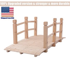 Koopee LEEXCCOS Higher Quality & Stronger Wooden Garden Bridge for Outdoors 5ft, More Durable Landscape Arch with Safety Railsm, 500lbs Capacity Decorative Pond Bridge (Natural Wood)