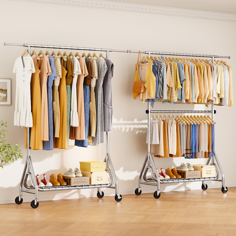 JIEJIERUI Heavy Duty Clothes Rack for Hanging Clothes, Double Rods