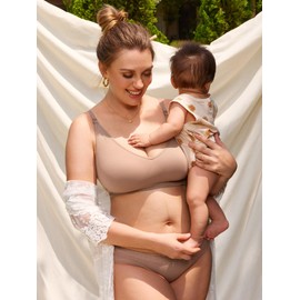 MOMANDA Sleep Nursing Bras for Breastfeeding Seamless Wirefree Maternity Bra V Neck Comfortable Bralette Cocoa Beige Small