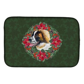 Caroline's Treasures CK1545DDM Saint Bernard Poinsetta Wreath Dish Drying Mat Absorbent Dish Drying Mat Pad for Kitchen Counter Dish Drainer Mat for Countertop, 14 x 21", Multicolor