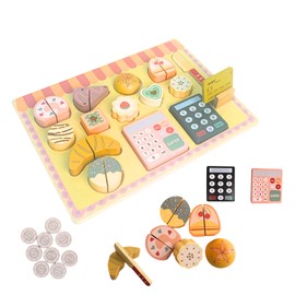 Wooden Play Food Set for Kids Kitchen,Kid Kitchen Accessories, Dessert Shop with Cutting Food Toys, Pretend Play Toy, for Toddlers Boys and Girls,Aged 3 4 5 6