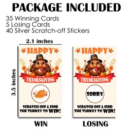 Cudwid 40 Pcs Happy Thanksgiving Game Cards, Turkey Scratch Card Game Kit - Thanksgiving Game for Family Friends Neighbor, Family Dinner Party Supplies and Decorations-A04