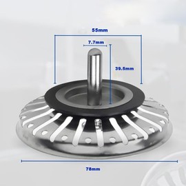 78mm Stainless Steel 304 Sink Strainer Plug, Pack of 2 Durable Kitchen Sink Plug Strainer for Food and Hair Catcher, Universal Fit for Sink Hole, Easy to Clean and Rust-Resistant