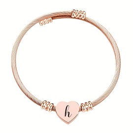 Aosyoisk Cute Letter Bracelet for Women Rose Gold Bracelet Initial A-Z Letter Cuff Bracelets Jewellery, Stainless Steel, No Gemstone
