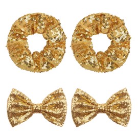 Pack of 2 Sequin Hair Bobbles, 2 Pieces Hair Bows with Sequins, Golden Hair Accessories for Girls, Shiny, Simple Headwear, Hair Accessories