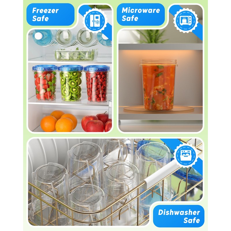 BiuLeon 6 Pack-34oz Freezer Storage Containers, Plastic Food Storage Containers