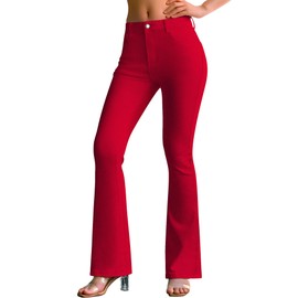 roswear Women's Trendy Stretchy Flare Jeans Mid Rise Bootcut Curvy Denim Pants Red X-Large