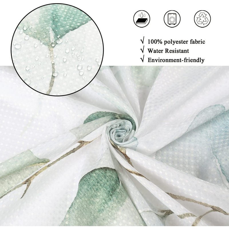 GCIREC Eucalyptus Leaf Waffle Shower Curtains, Weighted Bottom Sage Green