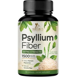 Psyllium Husk Fiber Supplement 1500mg, Natural Daily Soluble & Insoluble Fiber Pills, Psyllium Husk Powder Capsules Supports Digestion Colon Health & Regularity, Plant Based Supplement - 180 Capsules