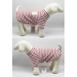 Petzzi Pet Dog Puppy Cat Clothes Light Weight Summer Striped T Shirt with Printed Pocket - Miles (Large, Red/White Stripes)