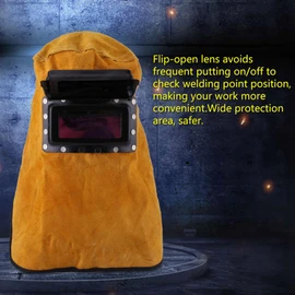 Welding Helmet with Auto Darkening Filter Lens, Leather Welder Hood, Full Mask Neck Shoulder Drape for Workplaces