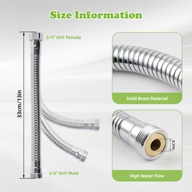 Swivel Hose Protector, iFealClear Solid Brass Garden Hose Extension, Flexible Hose Kink Protector for RV, Garden, Car Wash, Outdoor Faucet, 3/4" Female Male Thread Metal Garden Hose Connector, Chrome