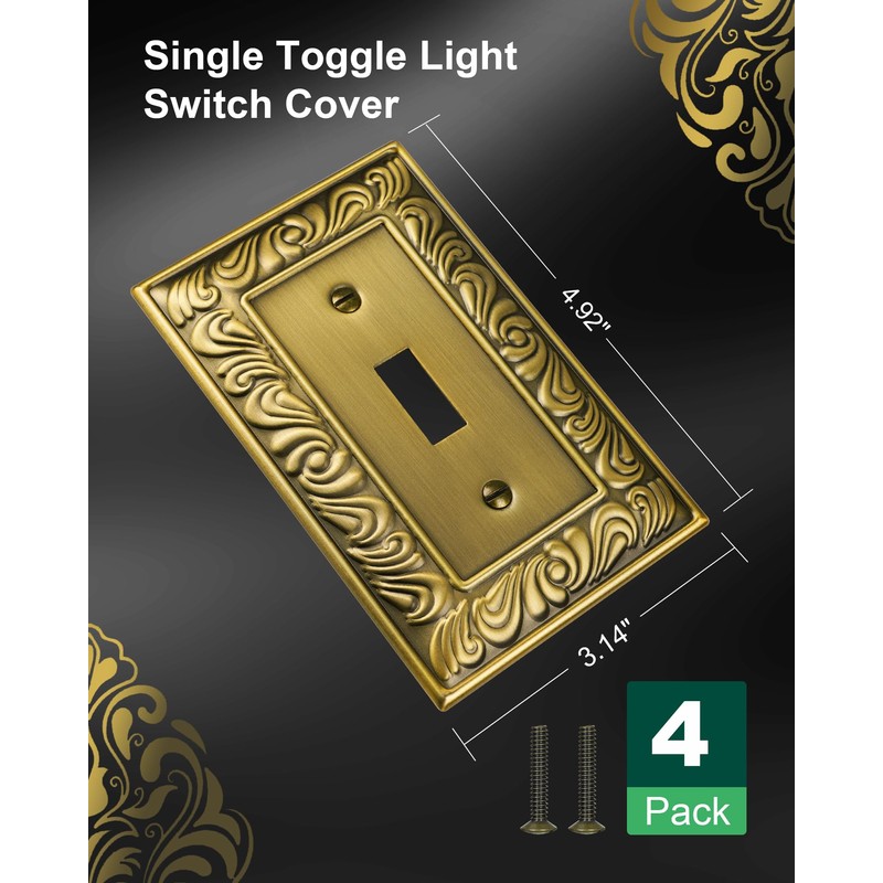 TREEWELL 4-Pack Single Toggle Light Switch Cover Plate, Paisley Pattern