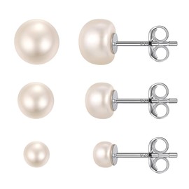 Silvora Freshwater Cultured Bread Pearl/Baroque Shaped Pearl Stud Earrings Hanging Pearl Earrings Classic Pearl Stud Earrings Ear Cuff for Women Girls, Sterling Silver, Pearl