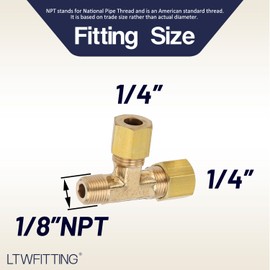 LTWFITTING Brass 1/4-Inch OD x 1/4-Inch OD x 1/8-Inch Male NPT Compression Run Tee Fitting(Pack of 5)