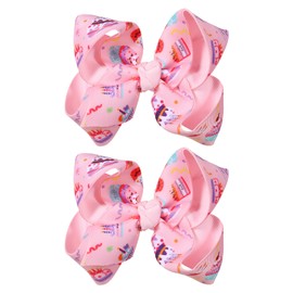 Girls Birthday Hair Bows 4.3" Cupcake Print Grosgrain Ribbon Alligator Clips for Toddlers Kids Teens Pink Sprinkle Confetti Party Dress Oufits Decor Accessory Gift Set of 2