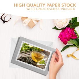 Greeting Cards Gray (Insert) - Green Tea Cup Healthy Organic Blank Greetings Card Birthday Kids Party Boys Girls #21658