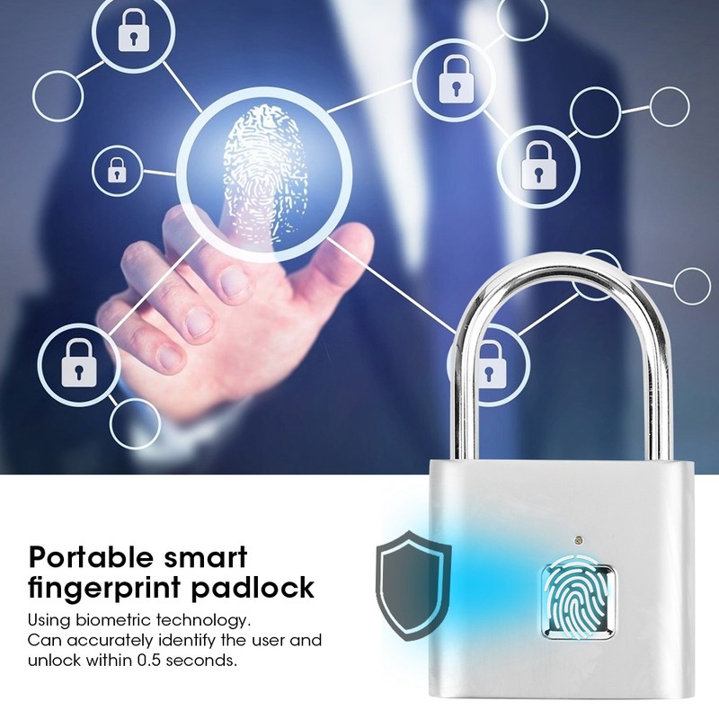 Smart Fingerprint Padlock USB Rechargeable Security LED Lock for Backpack