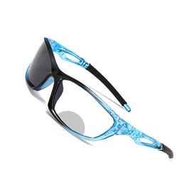 Wrap Around Sports Transition Photochromic Bifocal Reading Glasses for Mens and Womens, Safety Readers sunglasses (blue, 200 magnification)