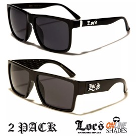 Locs 2 Pack LOCS Mens Gangster Designer Flat Top Shades BLACK OG Lowrider Sunglasses