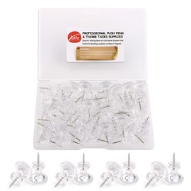 Yalis Giant Push Pins 40 Pieces Clear Thumb Tacks Steel Point Big Plastic Heads Pins Marking Pins for Cork Board (Clear 40)