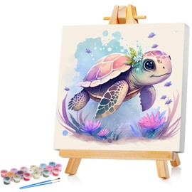 Sea Turtle Paint by Numbers Children with Frame Sea Turtle Paint by Numbers for Child Cute Animal Oil Painting Children from 5 6 7 8 9 Years for Home Decoration 20 x 20 cm