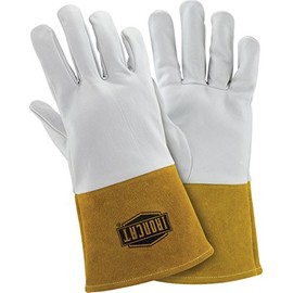 West Chester IRONCAT 6141 - Guantes de soldadura TIG para piel de niño, talla grande, hilo Kevlar con puño dorado de 4 pulgadas, pulgar recto, perla (