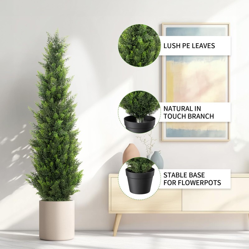 4FT Artificial Cedar Topiary Trees 2 Set, Realistic Fake Cypress