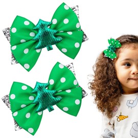 Christmas Bow Hair Clips Cute Glitter Christmas Tree Hair Bows Alligator Hair Clips Green Sequins Bowknot Hair Barrette Hairpins Hair Accessories for Girls Kids Toddler Xmas Party Favor Gift 2Pcs