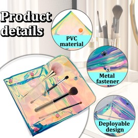 AfitLulu Holographic Makeup Bag, Waterproof Travel Cosmetics Organizer Pouch for Women, Snap Closure Iridescent Coin Wallet to Store Makeup Brushes, Keys, Small Items(7.8 * 3.5inches) (A)